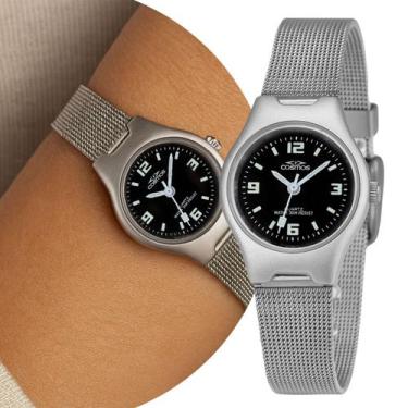 Imagem de Relógio Feminino Prata e Preto Analógico de Pulso com Pulseira e Caixa