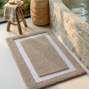 Imagem de LUMI Tapete de banheiro, 50 x 81 cm, antiderrapante, lavável, tapete de banho macio absorvente, tapetes de banheiro de microfibra fofa para chão, banheira de chuveiro, entrada, cáqui