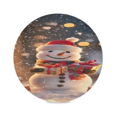Imagem de STAYTOP Jogo americano redondo de boneco de neve de Natal, 6 peças, tapetes de mesa antiderrapantes fáceis de limpar para decoração de mesa de festa e churrasco