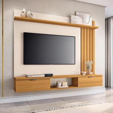 Imagem de Painel Suspenso Decorativo Ripado MDP/MDF Portas Basculantes Dublin Off White/Cinamomo G26 - Gran Belo