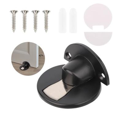 Imagem de Batente de porta magnético, suporte de porta de liga de alumínio sem perfuração com parafusos adesivos para quarto, sala de estar, escritório, escola (preto)