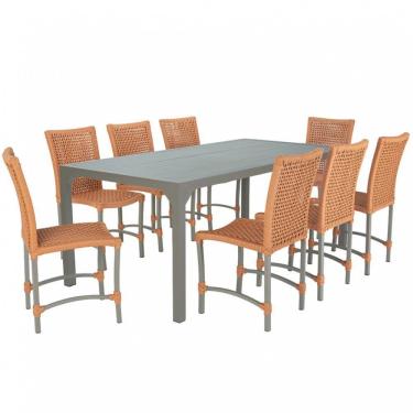 Imagem de 8 Cadeiras Corda E Mesa Tampo Retangular Alumínio Cozinha Terra Cota