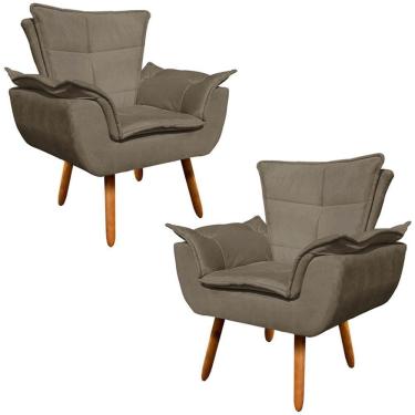 Imagem de Kit 2 Poltronas Decorativas Pés Palito Charger Suede Nude G19 - Gran Belo