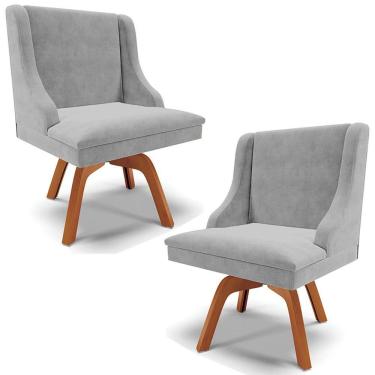 Imagem de Kit 2 Cadeiras Decorativas Sala De Jantar Base Giratória De Madeira Firenze Suede Cinza/natural G19