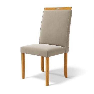 Imagem de Cadeira Agnes Madeira Maciça Estofada Para Mesa De Jantar Veludo Bege 102