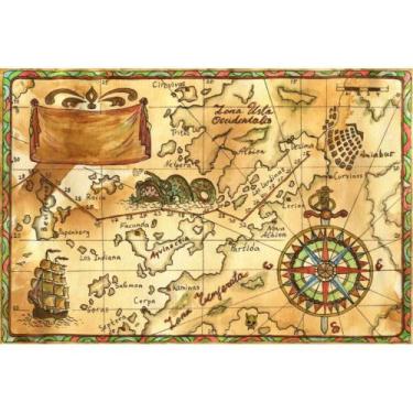 Imagem de Painel de Tecido Sublimado Pirata Mapa Antigo - Fabrika de Festa, 200x