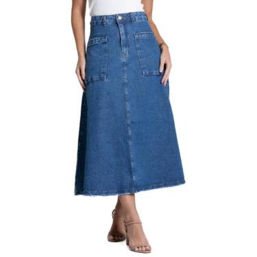 Imagem de Saia Jeans Sawary Midi - 282062 - Azul médio 44, Azul, 44