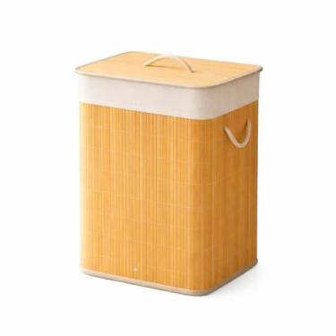 Imagem de Cesto de Bambu Retangular com Tampa 40x30x50 cm Organizador para Roupa