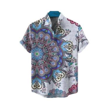Imagem de Camisa Muçulmana Masculina Retrô Com Estampa Tribal Africana Em Linho,