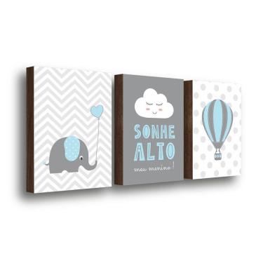 Imagem de Kit 3 Quadros Decorativos Sonhe Alto Menino 30X40Cm