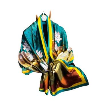 Imagem de Lenço De Seda Luxuoso Feminino 180x90CM Estampa Fashion Xale Longo Pro