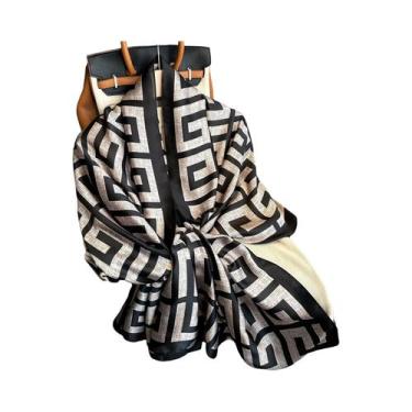 Imagem de Lenço De Seda Luxuoso Feminino 180x90CM Estampa Fashion Xale Longo Pro