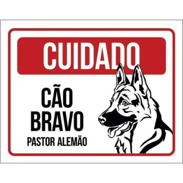 Imagem de Placa Acm Cuidado Cão Bravo Pastor Alemão Pb 18X23 - Sinalizo
