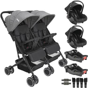 Imagem de Carrinho Kiddo Gemeos 2 Bebe Conforto Colinho 2 Base Mascote Grafite