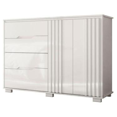 Imagem de Comoda Texas 4 Gavetas 2 Portas 147 cm Freijo Off White Moval, Branco