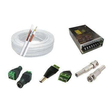Imagem de Kit Cabo Coaxial 100M 90% 20 Conectores E Fonte 10A