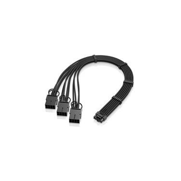Imagem de Cabo Extensor de Fonte Rise Mode Sleeved 12VHPWR para 3x PCIE 8pin, PCIE 5.0 16pin, 3x PCIE 8pin, 30cm, Preto - RM-SL-01-12VHPCI-FB