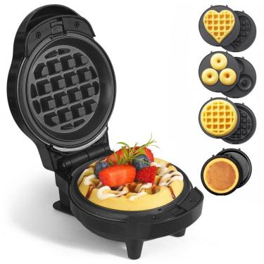 Imagem de Mini Waffles Maker com 8 Placas Removíveis, 4 em 1 Mini Waffle Maker, Coração, Panqueca, Donut, Ferro de Waffle Antiaderente,UVFAST