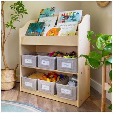 Imagem de Estante infantil Guidecraft EdQ Book and Bin Browser Natural com exibição de livros e 6...