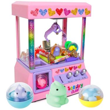 Imagem de Máquina de Garra Bundaloo Squishy Rosa com 3 Brinquedos Macios, Cápsulas Reutilizáveis, Controle Joystick, Bateria