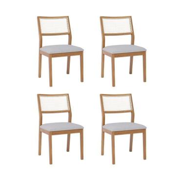 Imagem de Kit 4 Cadeiras para Sala de Jantar Estofadas Bella Madeira/cinza