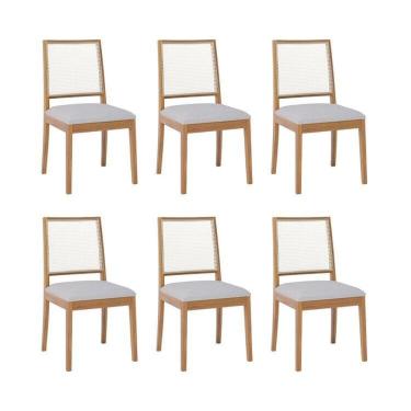 Imagem de Kit 6 Cadeiras para Sala de Jantar Estofadas Marcela Madeira/cinza