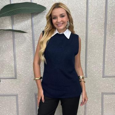 Imagem de Colete Pullover Fang Feminino Tricô Regata Gola Redonda Confortável, A