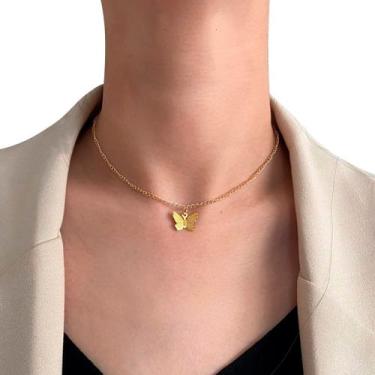 Imagem de Colar Minimalista Dourado Feminino Gargantilha Borboleta Per - - ANJO 