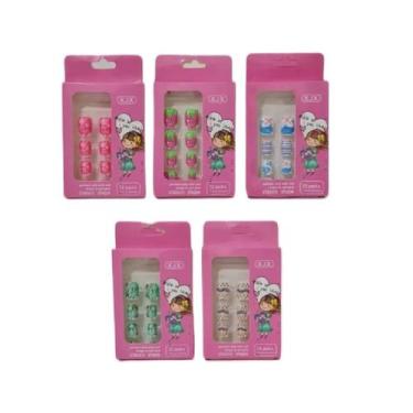 Imagem de Kit com 5 Caixas Unhas Postiça Kids Infantil com Cola - Bw Cosméticos