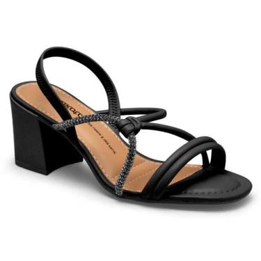 Imagem de Sandália Feminina Dakota Salto Blocado Tiras Cruzadas Preto/Bege 37, P