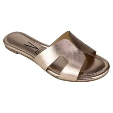 Imagem de Rasteira Tamanco Feminina Vizzano Modelo H Fashion Dourado, Dourado, 3