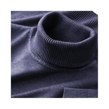 Imagem de Suéter Masculino De Tricô Gola Alta Para Outono/Inverno, Cor Sólida, R