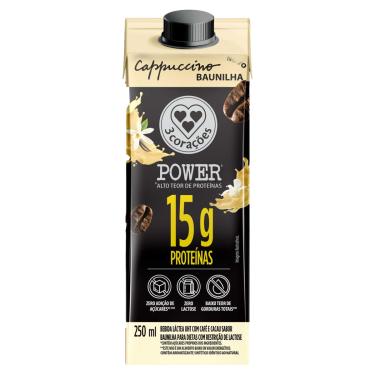 Imagem de Bebida Láctea UHT Cappuccino Baunilha Zero Lactose 3 Corações Power Whey 250ml