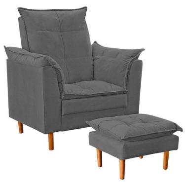 Imagem de Poltrona De Amamentação Quarto de Bebê Com Puff Melina Suede - Black H