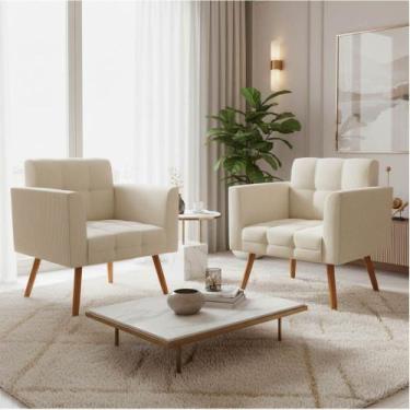 Imagem de Poltrona Sala Decorativa Kit 2 Elisa Pé Palito Castanho Cotelê Ext/Vel