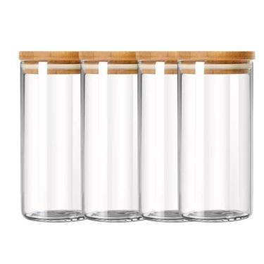 Imagem de Pote Vidro Hermético Conjunto Tampa Bambu 4 Peças Redondo - Casa Vita