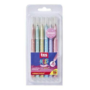 Imagem de Canetinha Hidrográfica Mega Pastel Glitter 603216 6 Cores - Tris