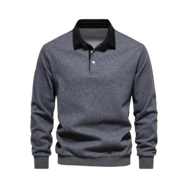 Imagem de Moletom Masculino De Moda Outono Com Gola Polo Casual Em Algodão De Qu