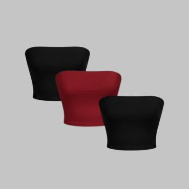 Imagem de Kit 3 Top Tube Cropped Faixa sem alça Básico Feminino Suplex Premium -