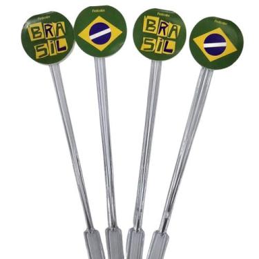 Imagem de Mexedor De Drinks Acrílico Brasil Copa do Mundo 17cm - 8 Unid - FESTCO