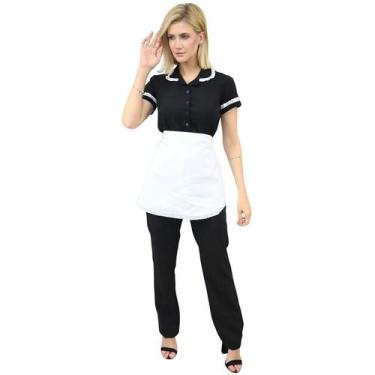 Imagem de Uniforme Empregada Doméstica Camisete + Calça + Avental de Camareira -