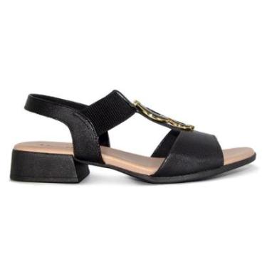 Imagem de Sandália Usaflex Feminina Salto Bloco Couro e Elástico Enfeite Casual MM1702-Feminino