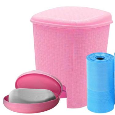 Imagem de Lixeira Infantil bebe Pedal 6L Rattan Com Saboneteira Rosa - Mormino