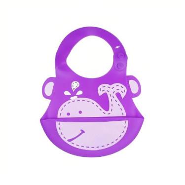 Imagem de Babador para bebê Infantil Silicone Baleia Lilás com cata-migalhas Kab