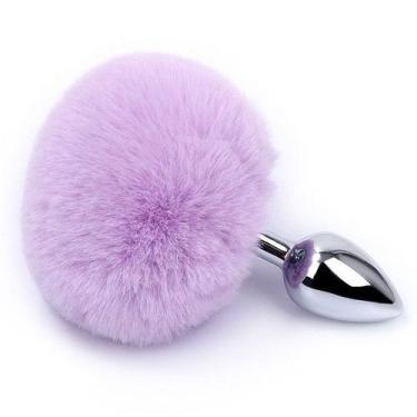 Imagem de Plug Anal Pompom Tamanho P 7cm x 2,8cm em Aço Rabo de Coelho Lilás - S