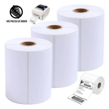 Imagem de Kit 3 Rolos 600 Etiquetas 100x150mm 10x15cm Térmica DiretaSerrilha Zeb
