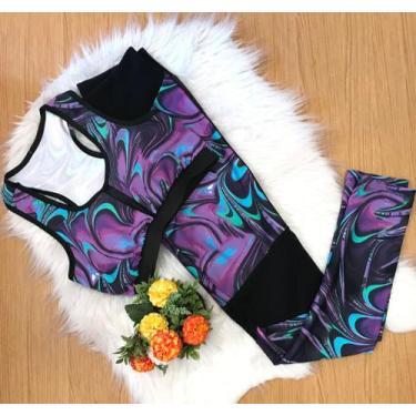 Imagem de Conjunto fitness top e calça com telinha no joelho tamanho G - Machê o