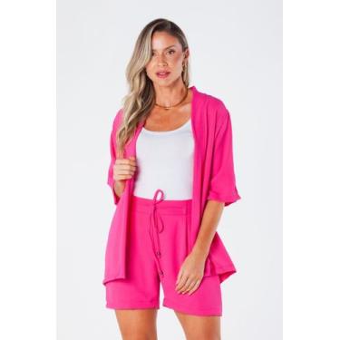Imagem de Kimono com Barra Reta Manga 3/4 Crepe Pink Virna, GG