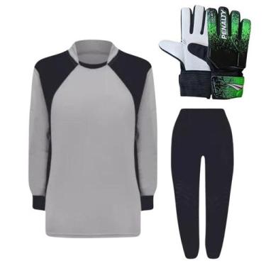 Imagem de Kit de Goleiro Infantil Camisa + Calça Acolchoada + Luva Penalty Delta