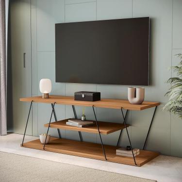 Imagem de Rack para TV 58" T310 180CM MDF com Haste Metálica Canela e Preto Fosco Kappesberg